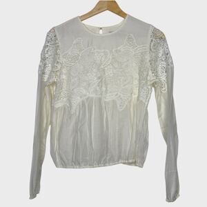 Abercrombie & Fitch Lace Trim Blouse | XS Ivory Long Sleeve Cottage Boho Western